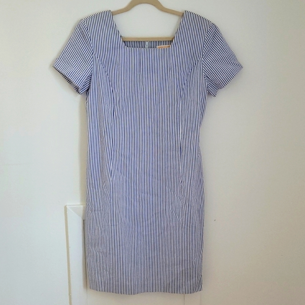 Brooks Brothers blue and white seersucker dress.